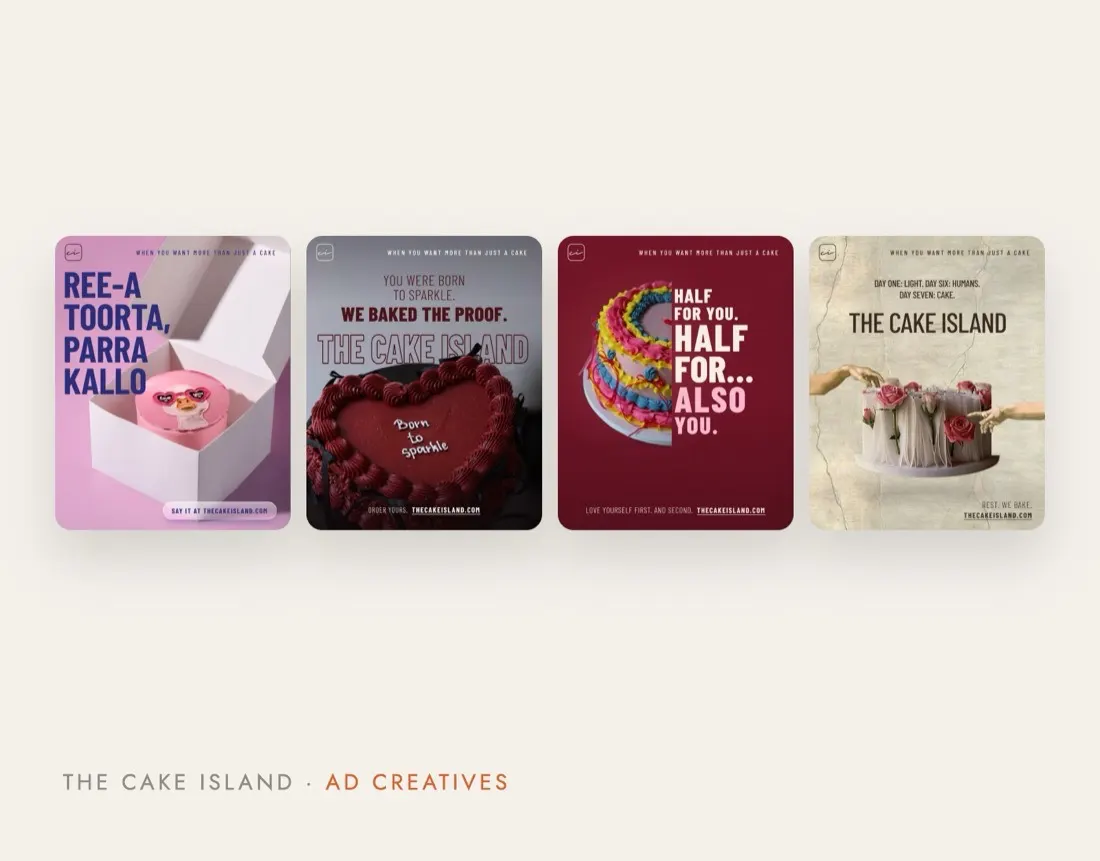 Four Instagram ad creatives for The Cake Island